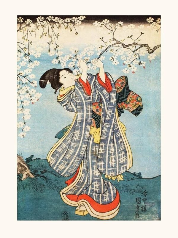 Beauty Gathering a Branch of Cherry Blossom