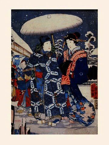 Couple and Child in the Snow (Utagawa Kunisada II)